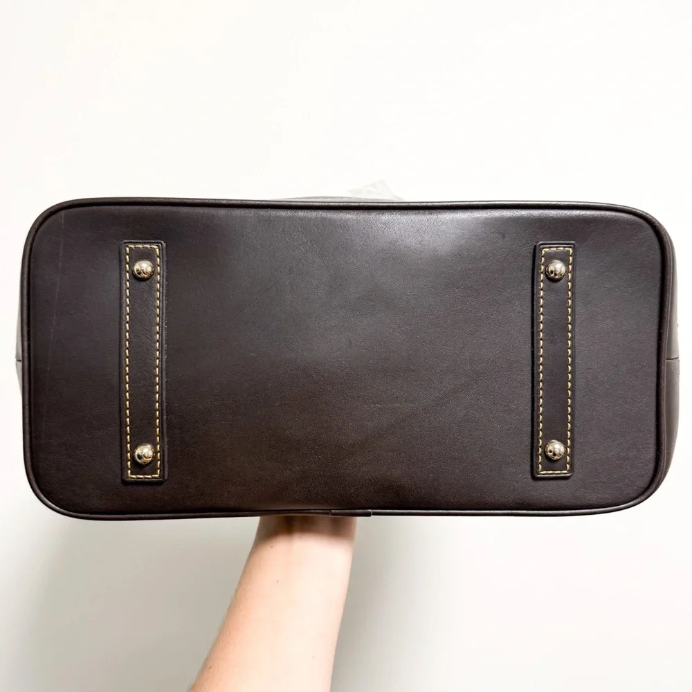 Dooney Bourke Black Brown Leather Croc Embossed Lobster Clasp Hobo Makeup Bag